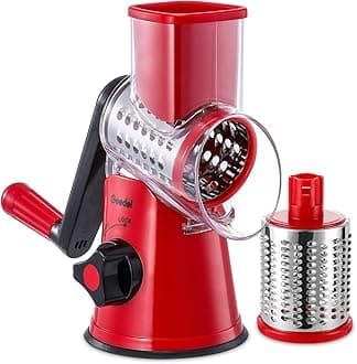 Rotary Cheese Grater, Kitchen Mandoline Grater with 2 Drum Blades, Easy to Clean Rotary Grater Cheese Shredder for Fruit, Vegetables, Nuts