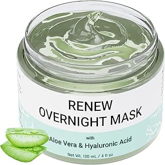 RENEW Overnight Face Mask with Aloe Vera Gel & Hyaluronic Acid, Anti Aging Hydrating Facial Mask for All Skin Types, Night Time Skin Care & Repair
