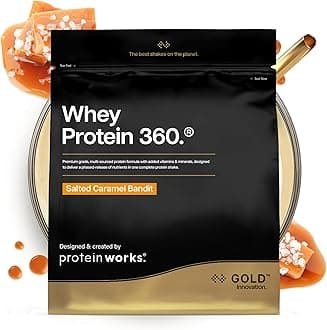 Protein Works | Whey Protein 360 - GOLD Innovation, Whey Protein Powder, Premium Tri-Protein Blend, Digestive Enzymes, 12 Vitamins & Minerals, Salted Caramel Bandit, 20 Servings, 600g
