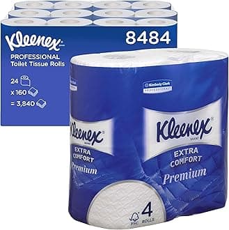 Standard Size Toilet Roll 8484 - 4 Ply Toilet Paper - 24 Rolls x 160 White Toilet Tissue Sheets (3,840 Sheets)