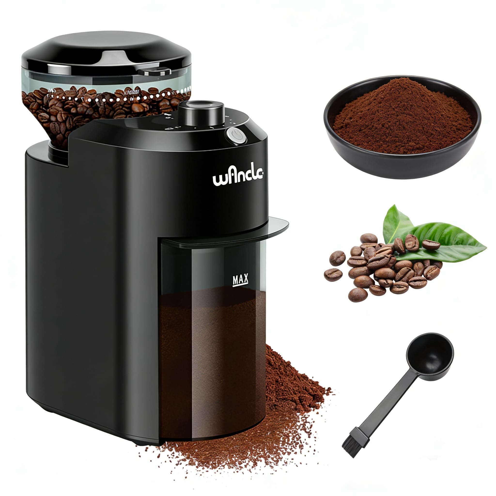 Electric Burr Coffee Grinder - Adjustable with 28 Precise Grind Settings for 12 Cups - Professional Coffee Bean Grinder (Plastic, Black)