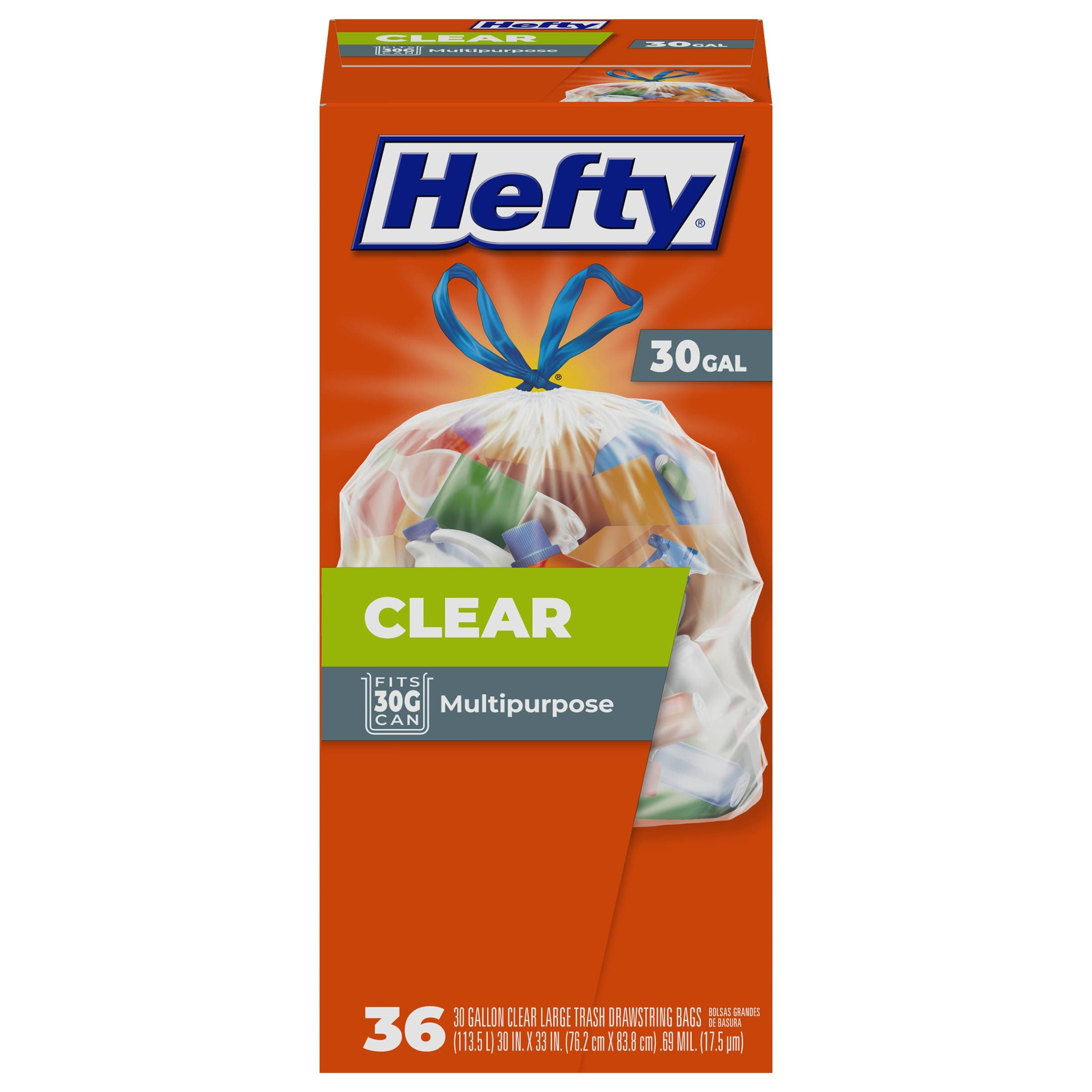 Hefty Clear Trash Bags, Clear, 30 Gallon, 36 Count