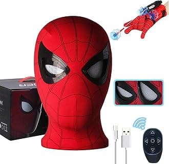 TarrshineySuperhero Spider Mask - Mechanical Light Up Eyes, Moving Lenses, Cosplay Prop Mask - Remote Control - Perfect For Halloween, Birthday & Christmas