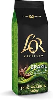 Espresso Coffee Beans - Brazil - Intensity 6 - Whole Beans 500g (Pack of 1)