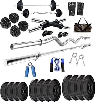 BULLAR Home Gym Set, Home Gym Combo, Home Gym Equipments for Men, Home Gym Kit with 20Kg Weight Plates, 5ft Straight Rod and 3ft curl Rod, 1 Pair Dumbbell rods & Accessories