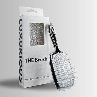 Luxury detangling hairbrush THE Brush for women,men or kids with curly straight short or long hair. Detangler with original patent, brosse a cheveux in gold and silver chrome. (White Silver)