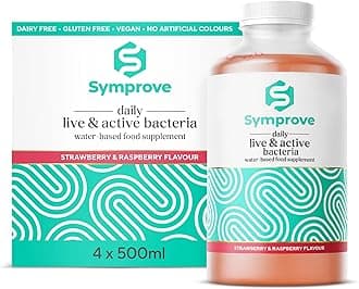 Liquid Probiotic, Billions of Live & Active Bacteria, Strawberry & Raspberry Flavour, Water-Based, Dairy & Gluten Free, Vegan (4 x 500ml)