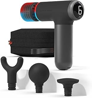 Sharper Image Powerboost Pro+ Compact Hot & Cold Percussion Massager, Dual Temperature Node for Hot and Cold Therapy, 6 Speeds, 4 Accessories, Portable Athlete Recovery