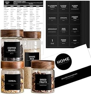 Pantry Labels for Food Containers, Minimalist Black Matte Stickers, White Fine Line Text, Pre-Printed Waterproof Label for Jars, Bottles and Canisters