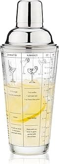 Glass Cocktail Shaker with 7 Classic Recipes and Measurements for Cold Brew Cocktails, Home Bar Accessories, Bar Tools, Bartender Gifts, Hosting Essentials, 13.5 oz, Set of 1, Clear
