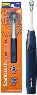 Spinbrush Smart Clean Battery Powered Electric Toothbrush, Soft Bristles, Midnight Blue