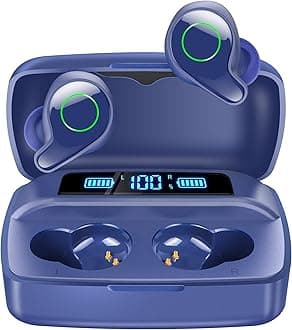 Esiposs Wireless Bluetooth 5.0 In-Ear Headphones with Microphone 156H Playtime with USB-C LCD Charging Case, Wireless Stereo Sound IPX7 Waterproof Earphones for iPhone Samsung Android
