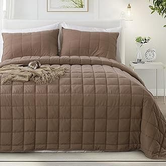KASENTEX Queen Quilt Set 90"x90" – Soft Washed 3-Layer Lightweight Bedspread, Minimalist Nordic Design, All-Season Spring & Summer Quilt Set (1 Quilt + 2 Pillow Shams), Brown