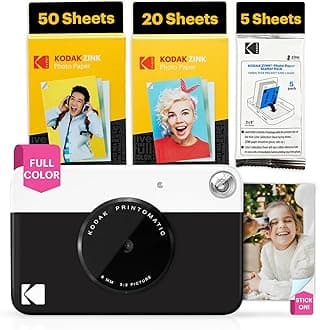 KODAK Printomatic Full-Color Instant Print Digital Camera - 75 Sheets Bundle - Prints On Zink 2x3 Sticky-Back Photo Paper - 5MP, Portable, Creative Fun Gift for Birthday, Christmas, Holiday - Black