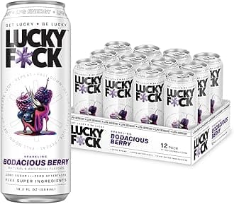 Lucky EnergySugar Free Energy Drinks 19.2 Fl Oz Cans (Pack of 12) Healthy Energy Drink. Bodacious Berry with Maca, Ginseng, Taurine, Beta-Alanine, 200mg Caffeine (Packaging May Vary)