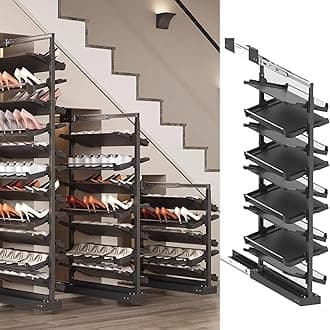 Pull-Out Shoe Rack Organizer for Closet Shoe Cabinet,Adjustable Height Retractable Metal Stackable Shoe Rack, Vertical Shelf Organizer for Small Bedroom Closet, Space Saving Storage, Black(45cm,9 Tier
