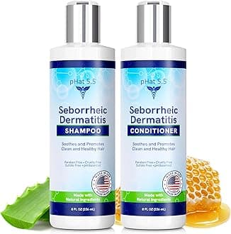 Sulfate Free Shampoo and Conditioner Set for Seborrheic Dermatitis Relief - Severe Dry & Itchy Scalp Treatment with Manuka Honey, Aloe Vera & Coconut Oil - Safe for Color Treated Hair (8 oz)