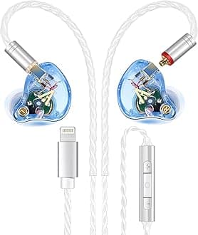 Vibes 202ML Wired Earbuds - HiFi in Ear Headphones for iPhone 5–14, Noise-Isolating Ear Buds w/ Mic - Clear Sound, Deep Bass, Comfort-Fit Earphones - MMCX–Lightning, Silver Plated Cord, Carrying Case