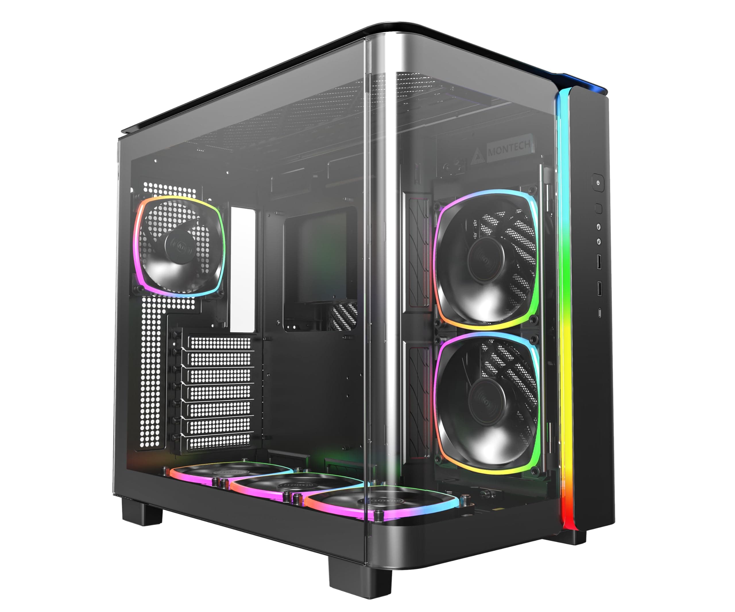 King 95 PRO Dual-Chamber ATX Mid-Tower PC Gaming Case, High-Airflow, Toolless Panels, Sturdy Curved Tempered Glass Front, Six ARGB PWM Fan Pre-Installed with Fan Hub, King 95 PRO Black US