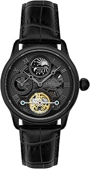 Mens 44mm Longitude Dual Time Automatic Skeleton Watch with Genuine Leather Strap ES-8063