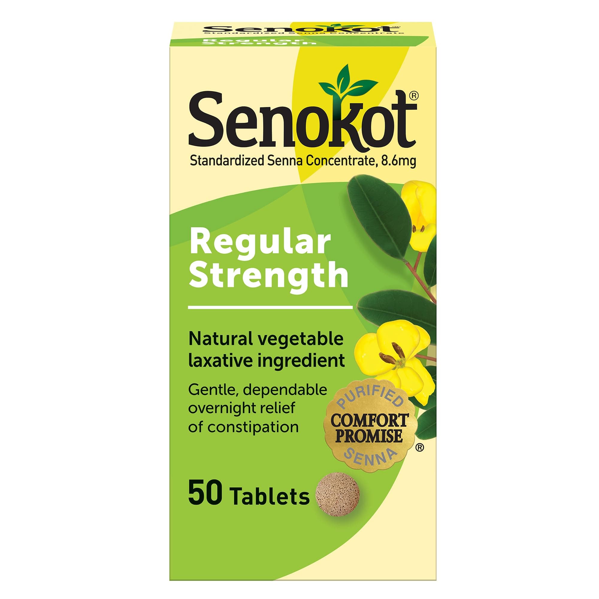 Regular Strength Senna Laxative Tablets Constipation Relief for Adults, 50 count