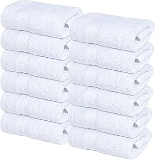 Infinitee Xclusives [12 Pack] Premium White Wash Cloths and Face Towels, 33cm x 33cm 100% Cotton, Soft and Absorbent Washcloths Set - Perfect for Bathroom, Gym, and Spa