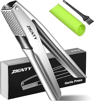 Professional Garlic Press Stainless Steel, Garlic Mincer No Need to Peel, Large Trough Garlic Crusher, Ergonomic Handle Garlic Ginger Presser Masher, Easy Squeeze Rust Proof Dishwasher Safe