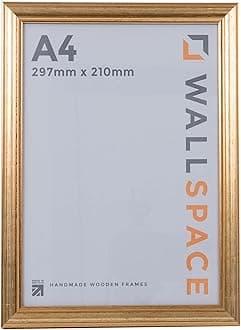 Wall Space A4 Gold Frame | Photo Frame 297 x 210 | Picture Frame | Certificate Frame Made From Solid Wood With Real Glass