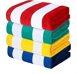 Exclusivo Mezcla 4 Pack Cotton Large 30x60 Inches Soft Cabana Stripe Thick Beach Towel, Super Absorbent Travel Bath Pool Towel (Red/Turquoise/Yellow/Ocean Blue)