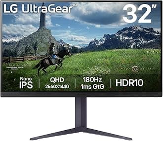 UltraGear Gaming Monitor 32GS85Q, 32 inch, 1440p, 180Hz, 1ms Response Time, IPS Panel, NVIDIA G-Sync compatible & AMD FreeSync, Smart Energy Saving, DisplayPort, HDMI