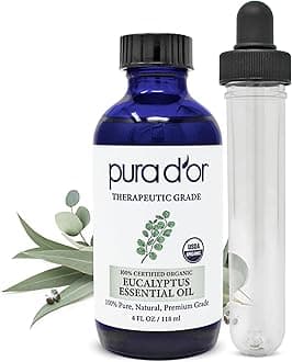 PURA D'OR Organic Eucalyptus Essential Oil (4oz with Glass Dropper) 100% Pure & Natural Therapeutic Grade for Hair, Body, Skin, Aromatherapy Diffuser, Relaxation, Massage, Home, DIY Soap