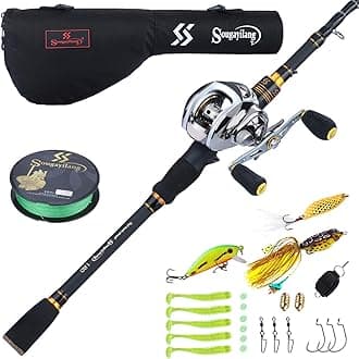 Sougayilang Fishing Rod and Reel Combo, Telescopic Casting Rod Baitcasting Reel with Carrier Bag Baitcaster Combo for Freshwater Saltwater
