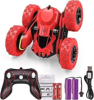 DoDoMagxanadu RC Cars Remote Control Car, 360°Double Sided Flips Rotating RC Stunt Car, Easter Basket Stuffers Kids Xmas Toy Cars for Boys/Girls(Red)
