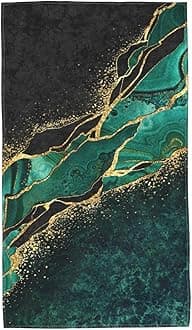 VARUN Long Hand Towels Luxurious Green Golden Texture Ultra Soft Towel Abstract Natural Marble Stone Surface Design Absorbent Luxury Towels for Bathroom Hotel Gym and Spa 27.5x15.7in