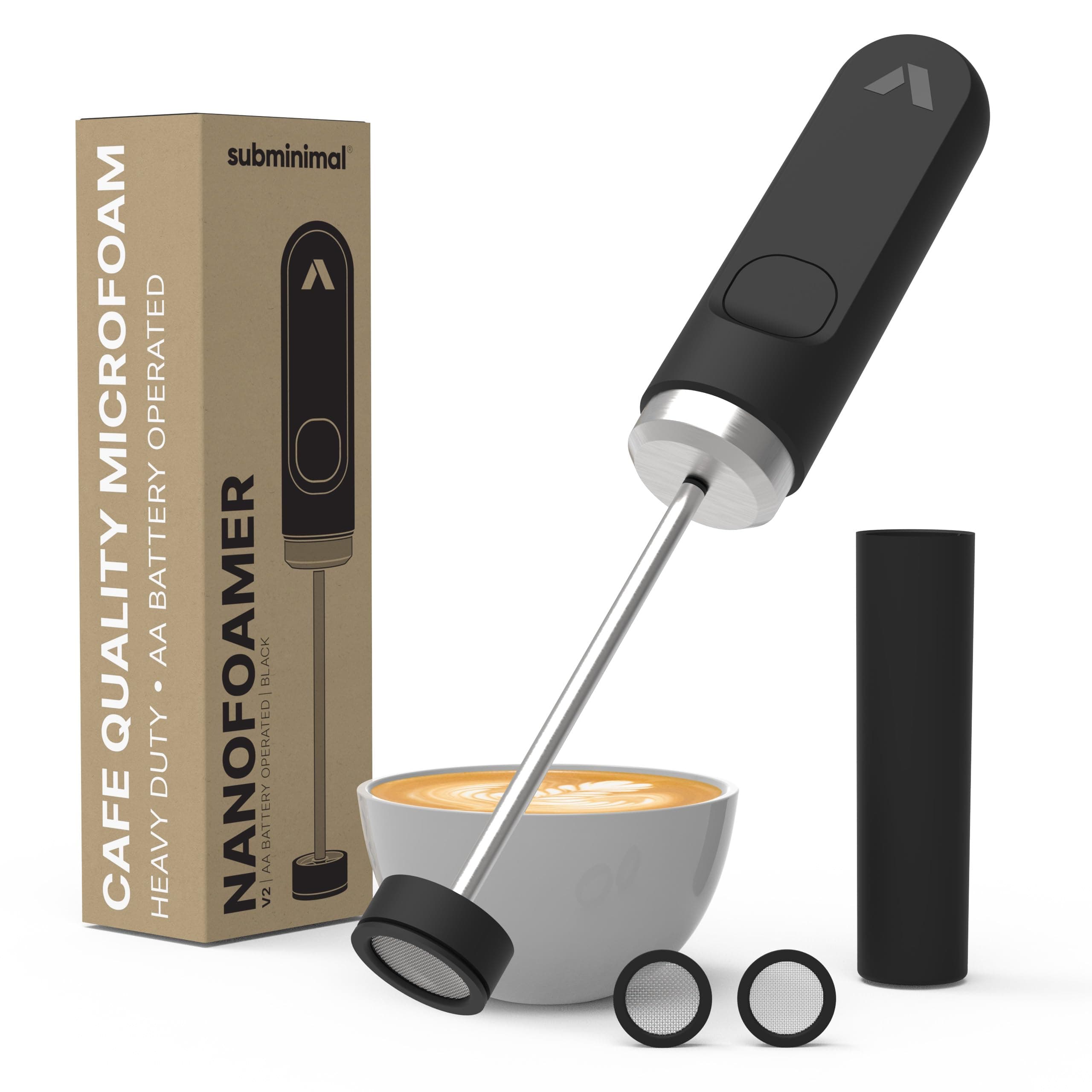 NanoFoamer V2 Performance Milk Foamer | NEW Model Edition | Waterproof, Dual-Speed, Stainless Steel | Microfoamed Milk in 30 Seconds, Barista-Style Coffee Drinks Home