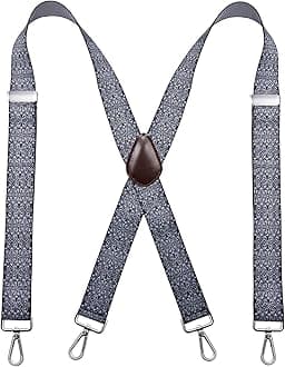 Men’s Heavy Duty X- Back 1.4 Inch Suspenders with 4 Snap Hooks