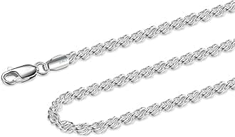 Waitsoul 925 Sterling Silver Rope Chain Lobster Clasp 2.5mm Silver Chain for Men Women Silver Necklace Chain 16-30 Inches