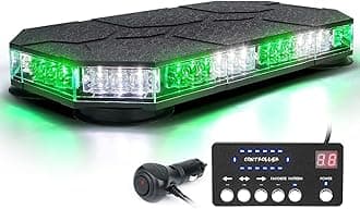 LUMENIX LED Rooftop Strobe Beacon Lights Bar w/Controller Magnetic Emergency Traffic Warning Caution Flashing Light for Construction Vehicles Tow Trucks Snowplow Cars - White Green (Patent Design)