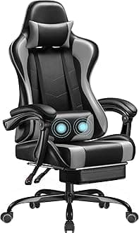 Homall Gaming Chair, Video Game Chair with Footrest and Massage Lumbar Support, Ergonomic Computer Chair Height Adjustable with Swivel Seat and Headrest (Grey)
