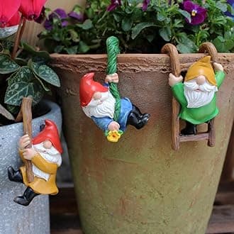 Set of 3 Cute Climbing Gnome Figurines Flower Pot Hugger, Resin Hanging Gnomes Statue Outdoor Decor Fence Ornaments for Patio Lawn Garden Yard