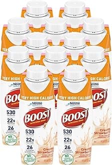 Very High Calorie Nutritional Drink Creamy Strawberry, Made with Natural Strawberry Flavor & No Artificial Flavors, Colors & Sweeteners, 8 FL OZ (Pack of 12)