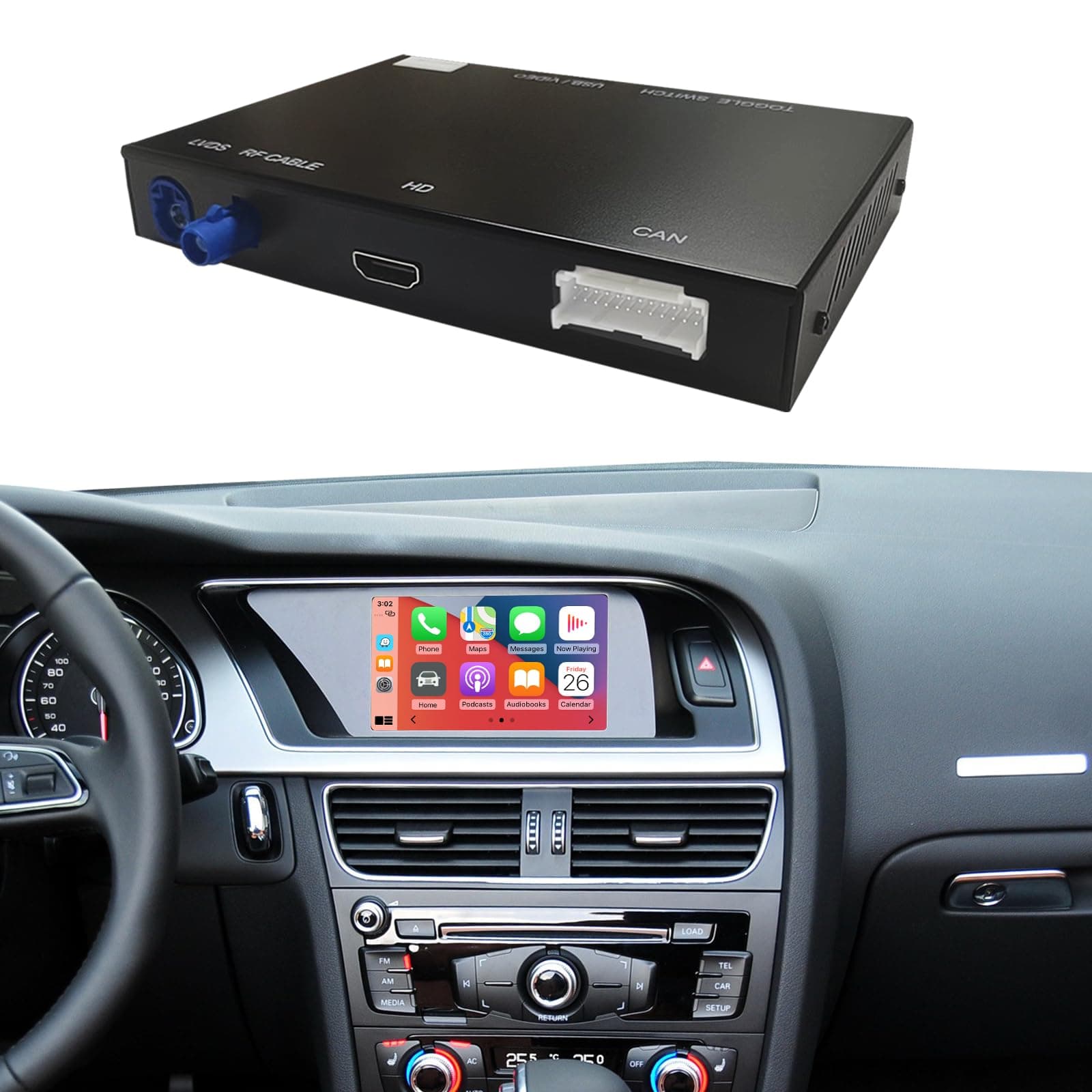 Wireless CarPlay Retrofit Kit Decoder for Audi S4 S5 A4 A5 (2009-2015 Year) for Q5 (2009-2017 Year) with 2GMMI, Support Android Auto, Mirror Link, Reverse Camera, Original Car Function