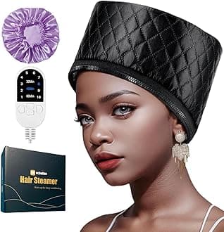 Heat Cap for Deep Conditioning, Thermal Steam Cap for Hair Treatment, Hair Steamer for Black Natural Hair, 10-Level Quick Heating Caps for Home Use.