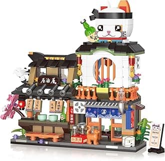 Japanese Street View Izakaya Shop Mini Building Blocks, MOC Creative Cute Japanese Toys Model Set, 809 PCS Simulation Architecture Construction Toy, Gift for Adults Kids Girls Boys 6-12