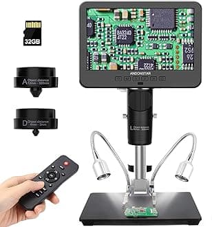 AD246S HDMI Digital Microscope with 7'' Screen, Soldering Microscope with Metal Stand, 2000X Three Lens Coin Microscope Kit for Kids and Adults, Photo/Video Recording, Windows Compatible