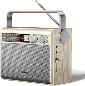 Portable AM FM Radio, Bluetooth Radio with Best Reception,Transistor Plug in Wall or Battery Powered,with Headphone Jack, USB, Aux in, Big Speaker, for Home Outdoor Gift