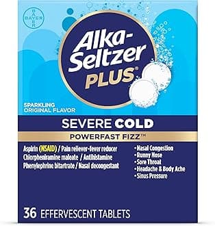 Severe Cold - Sparkling Original Powerfast Fizz Effervescent Common Cold Tablets, Sinus Congestion, Runny Nose, and Dry Cough, 36CT, Packaging May Vary