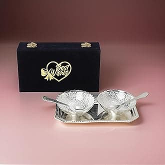 INTERNATIONAL GIFT German Silver Round Bowl Spoon Tray Or Carry Bag with Best Wishes Customized Box
