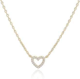 PAVOI 14K Gold Plated Cubic Zirconia Heart Necklace | Cute Dainty Love Pendant Necklaces for Women - Valentines Day Trendy Jewelry
