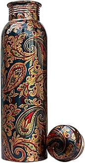 Traveller's Copper Water Bottle 100% Pure Copper Water Bottle Joint Free Leak Proof -Ayurveda Health Benefits Copper Stylish Bottle 900 ML (Design 07)